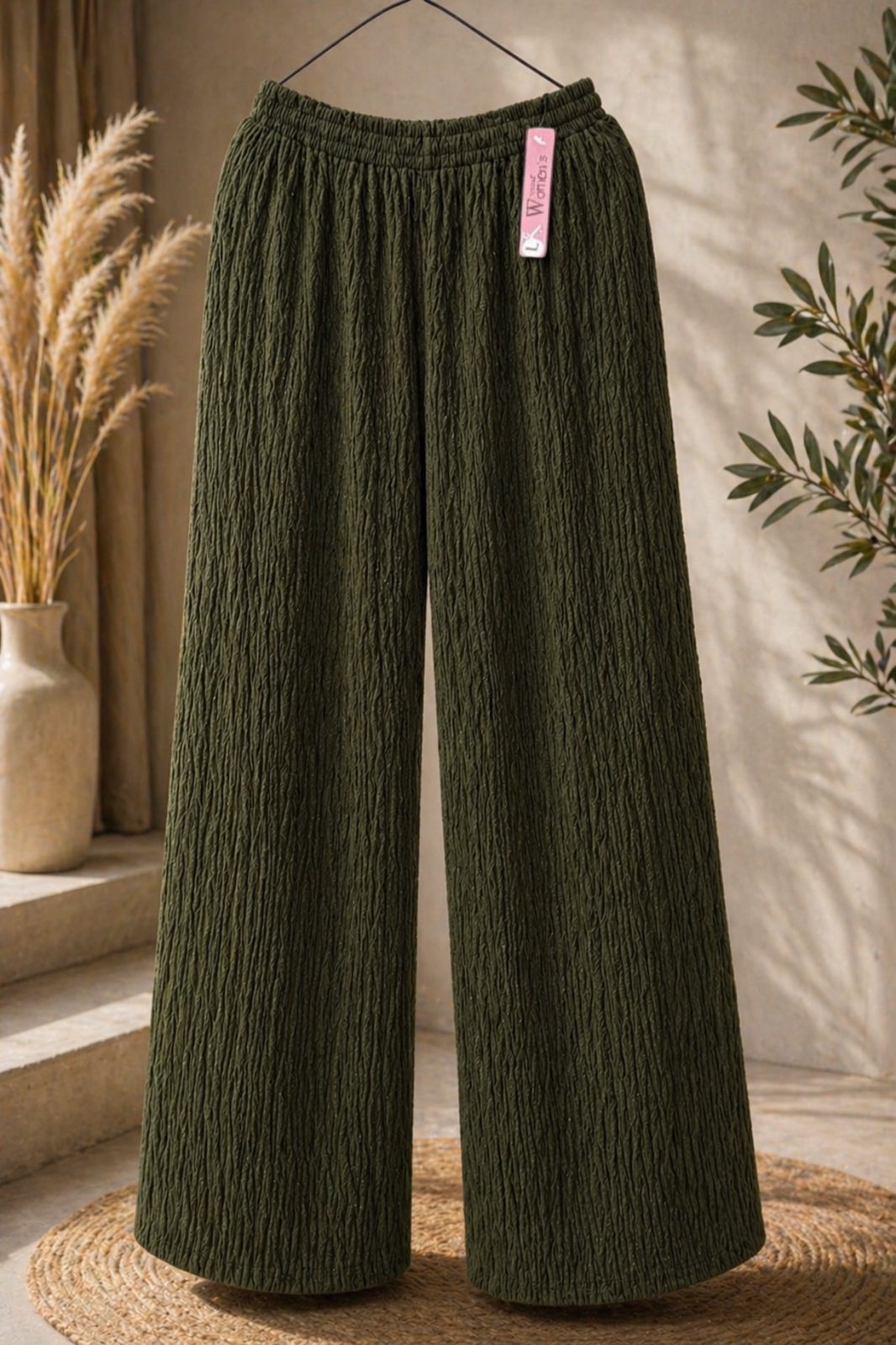Wide leg crinkle pants