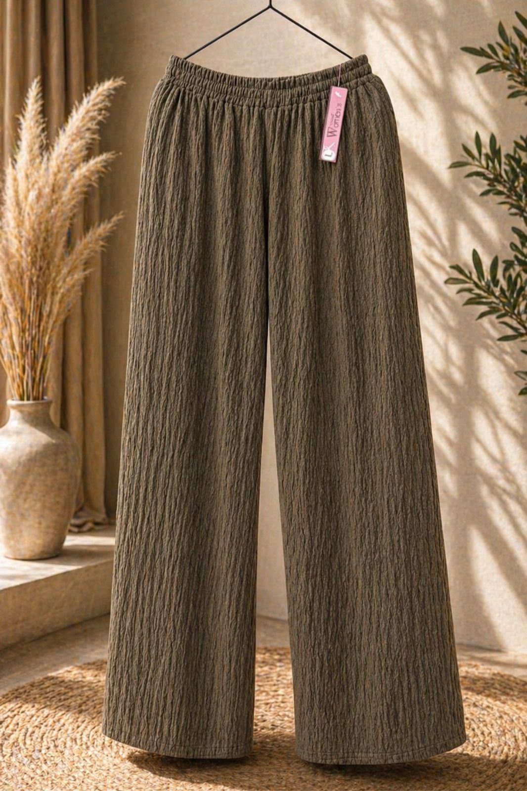 Wide leg crinkle pants