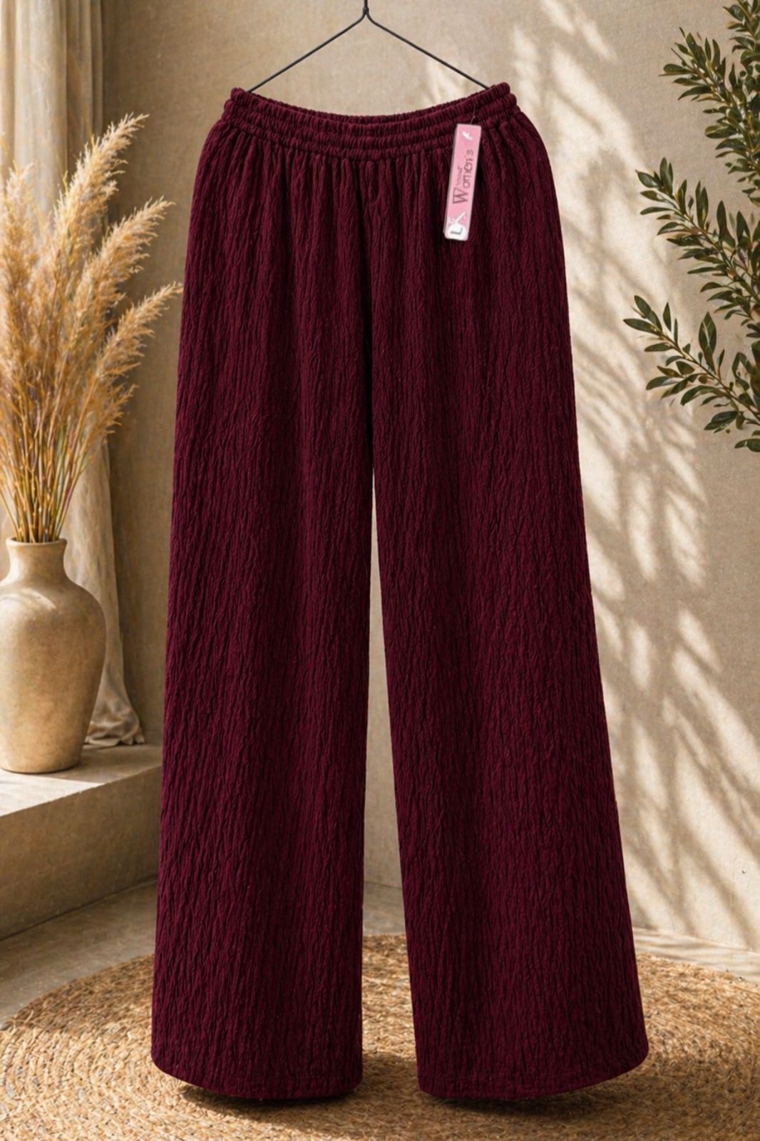 Wide leg crinkle pants