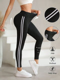 Black Double Stripe High-Waist Sports Leggings