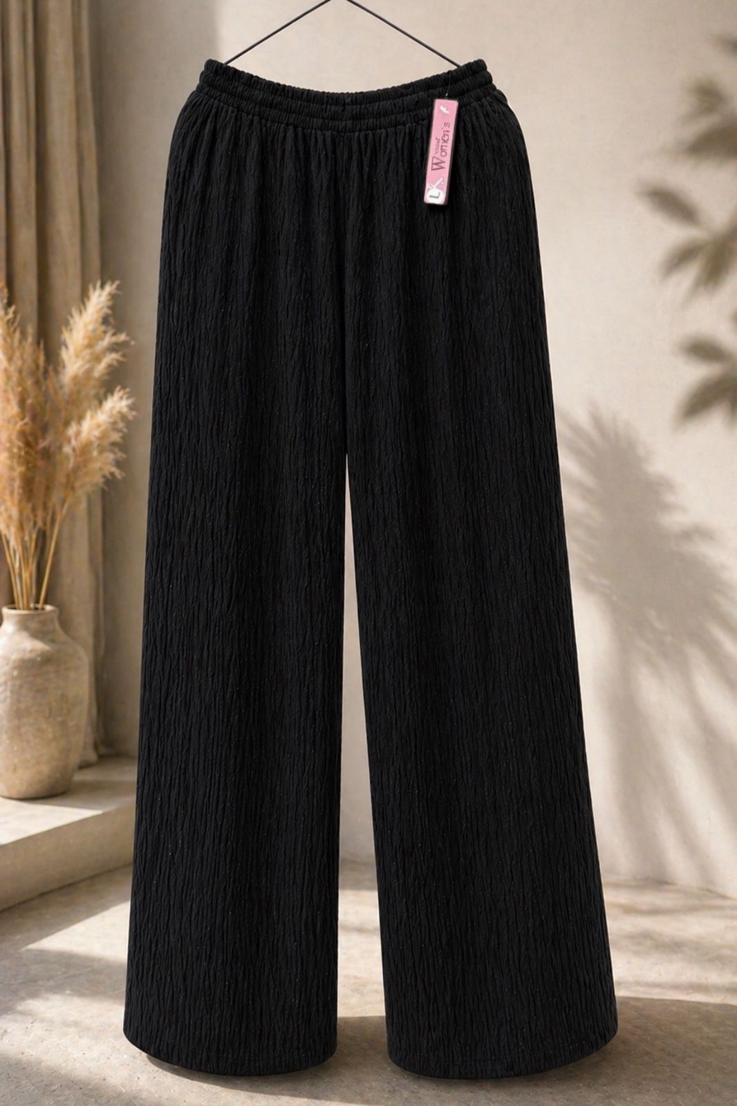 Wide leg crinkle pants